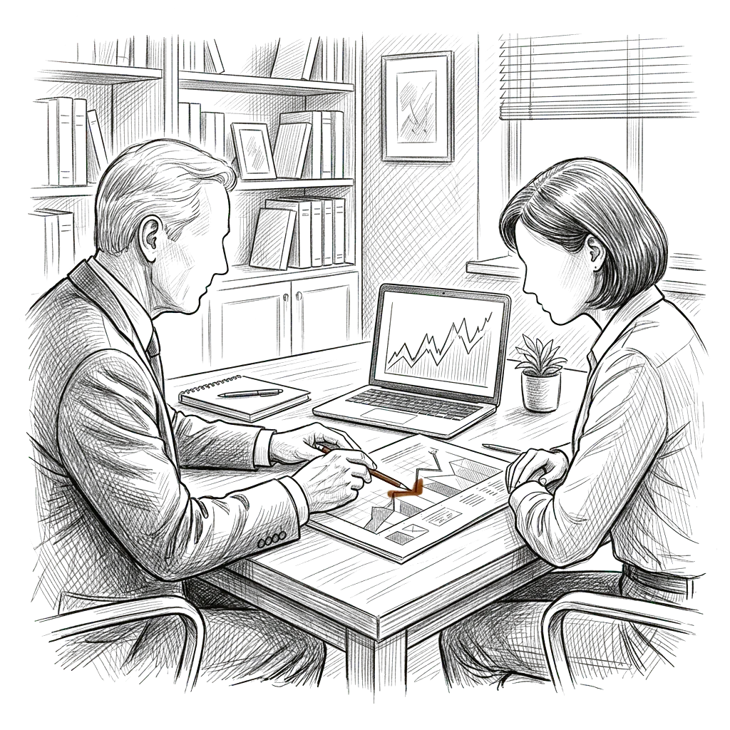 Sketch representing a financial advisory office