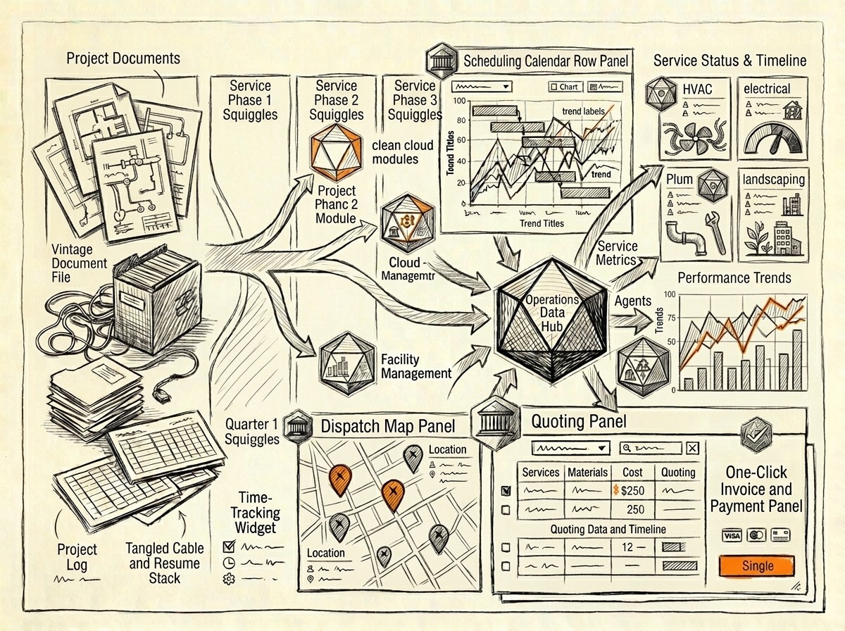 ServiceFlowAI for a Home-Services Rollup, illustrated