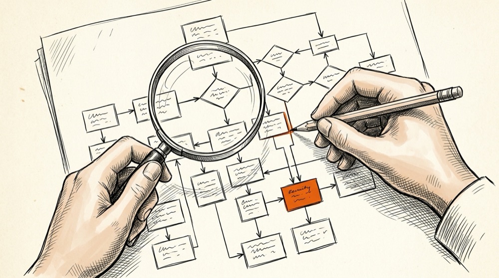 Placeholder sketch of a team's workflow being audited for where Claude fits