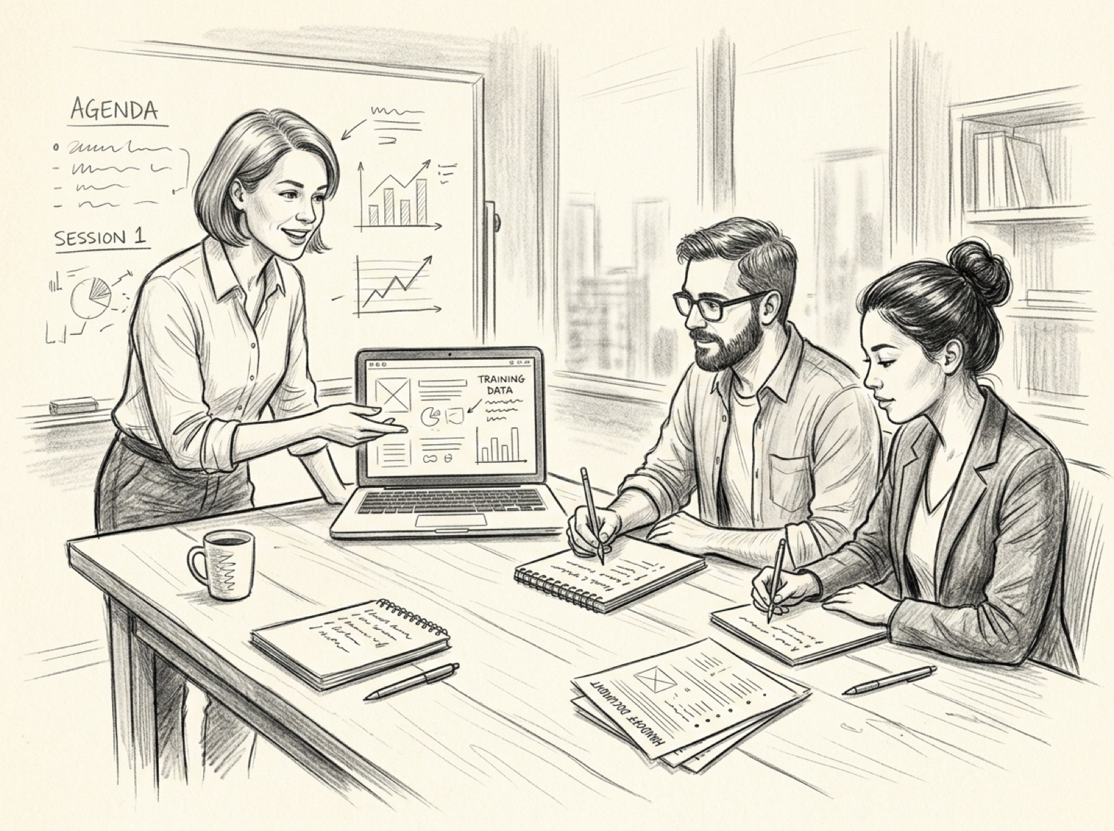 Sketch of a live training session handing the finished environment to the team