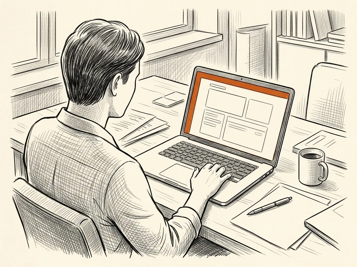 Sketch of a founder using the first working version of a new product