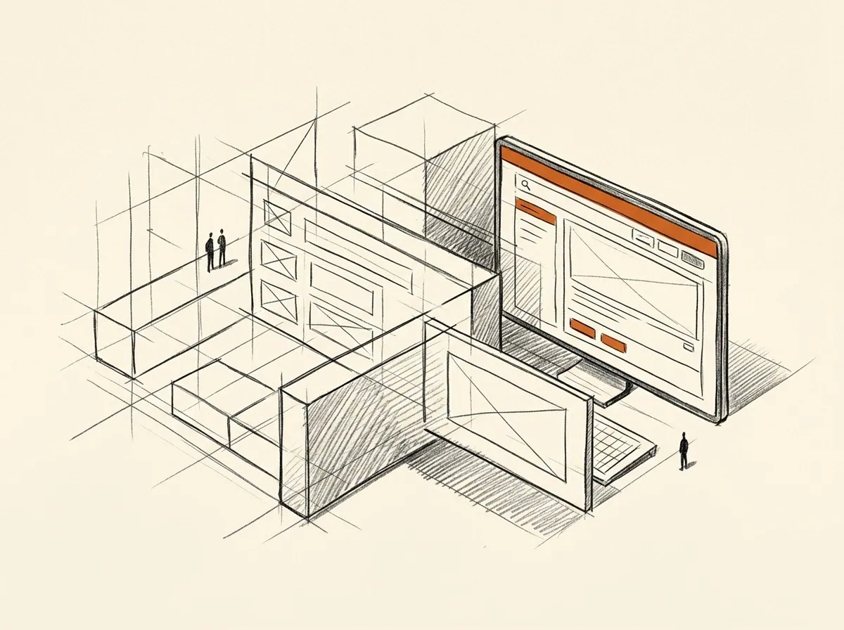 Sketch of a working application taking shape from a simple product architecture