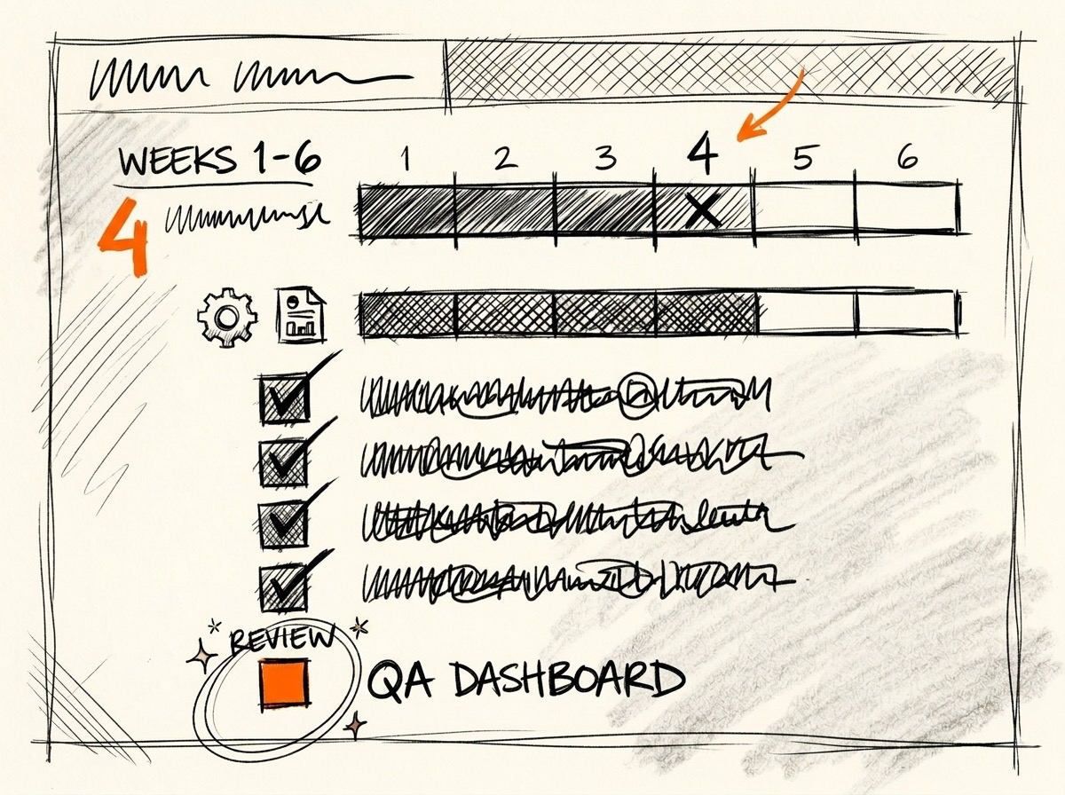 Sketch of an architect building a production system on-site