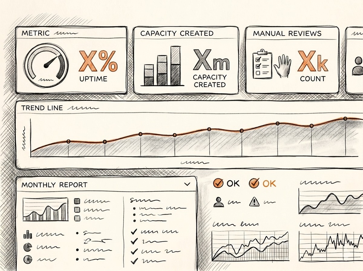 Sketch of a live system running in production with monthly reporting