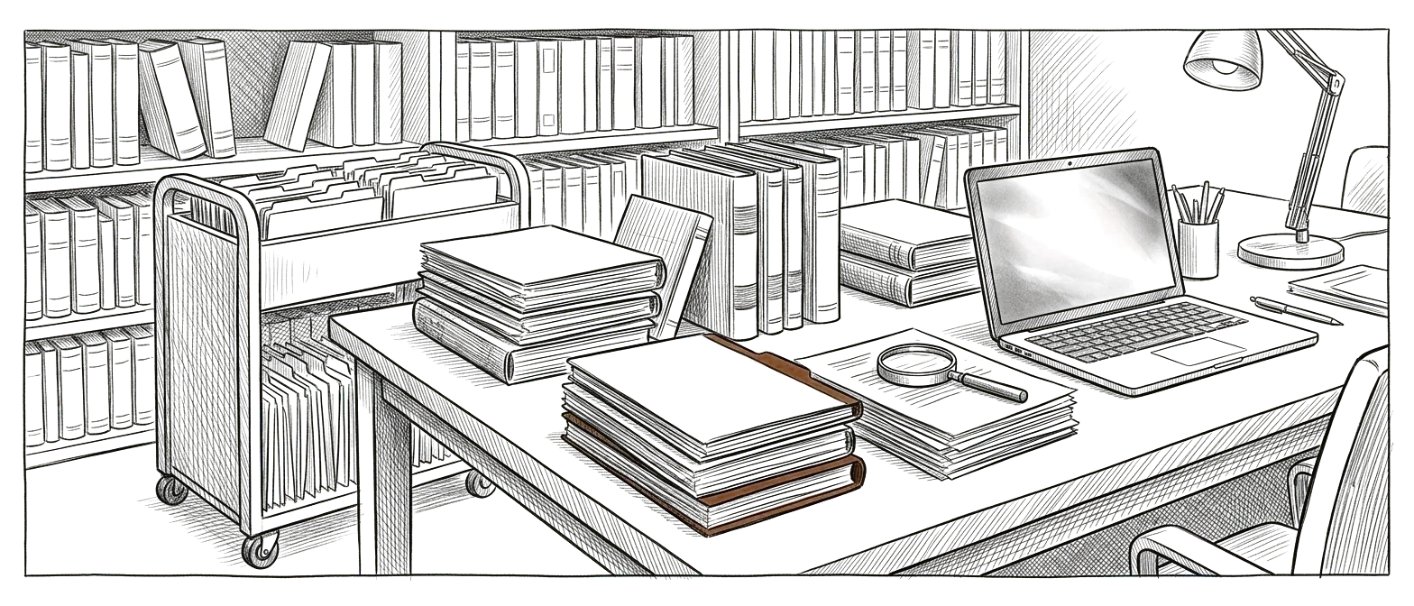 Editorial sketch of a law firm's document review and matter organization work