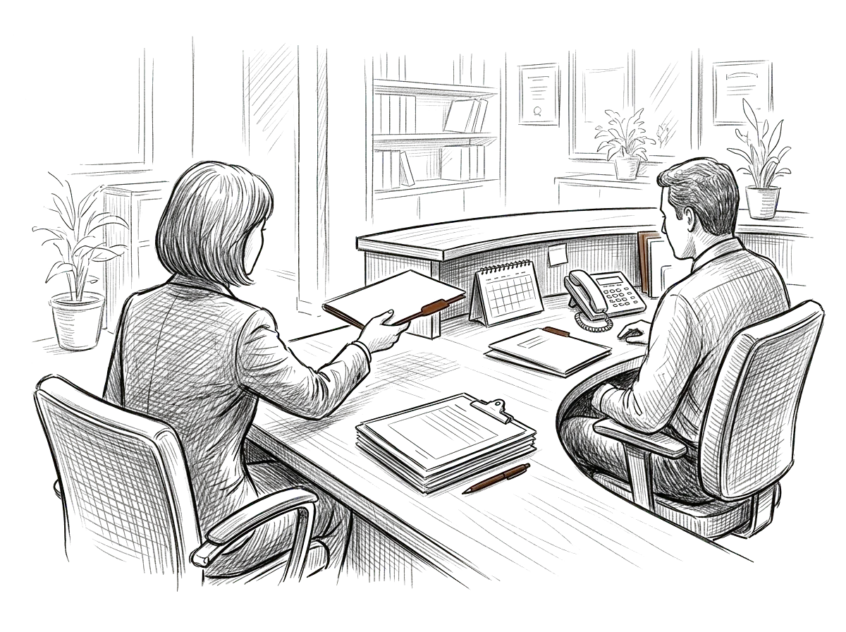 Sketch of a law firm intake and client service desk