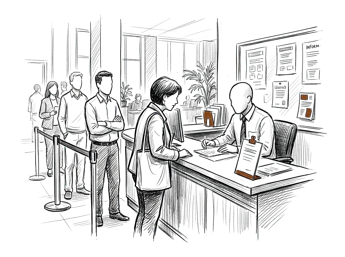 Sketch of a public service counter at a city office