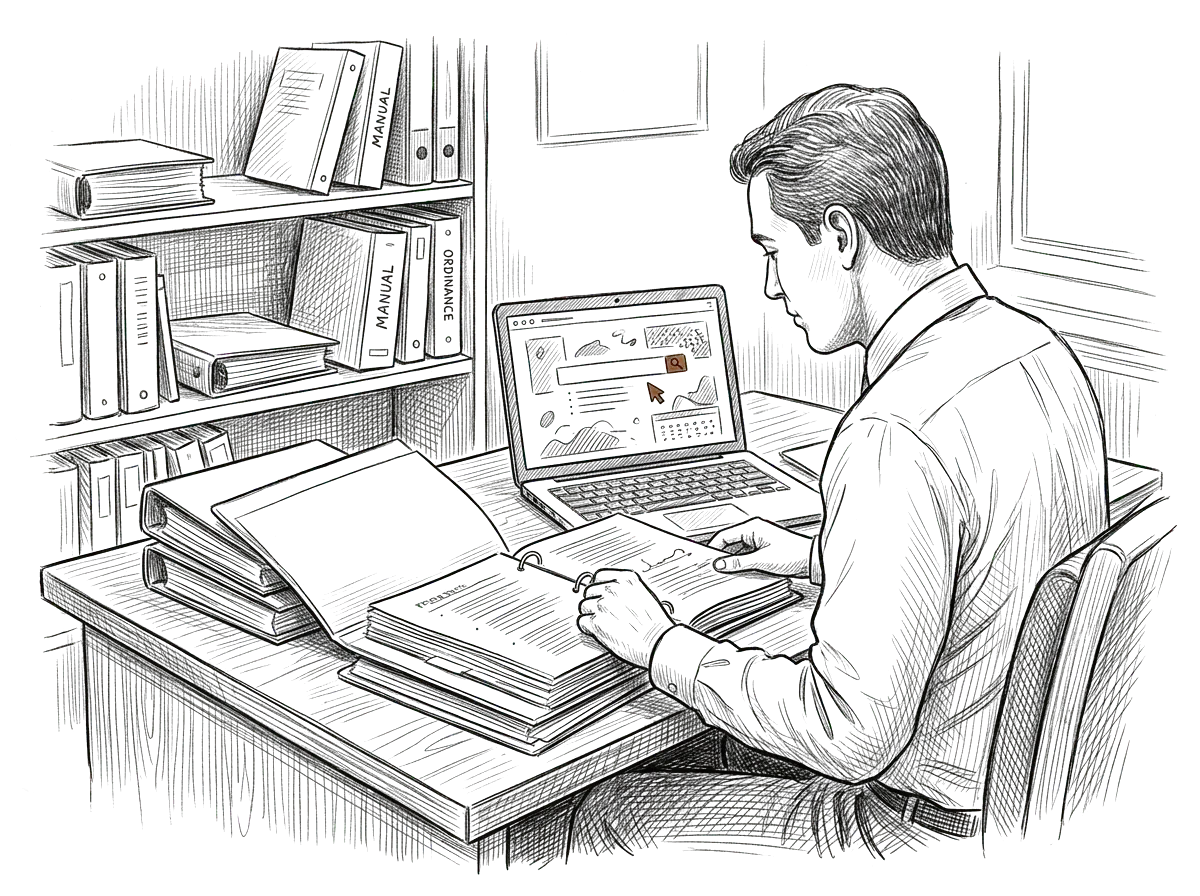 Sketch of a government employee searching policies and procedures