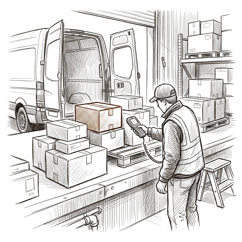 Sketch representing a distribution and delivery loading dock