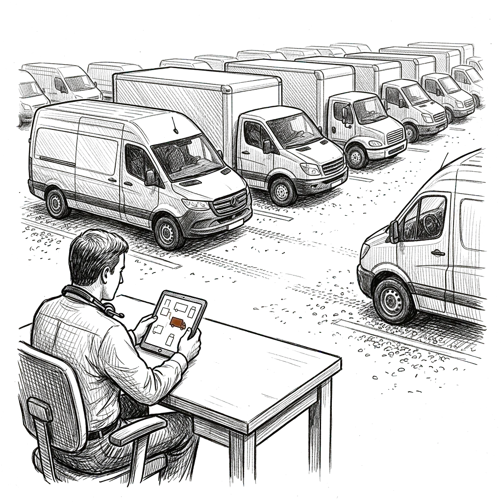 Sketch representing a managed transportation fleet yard