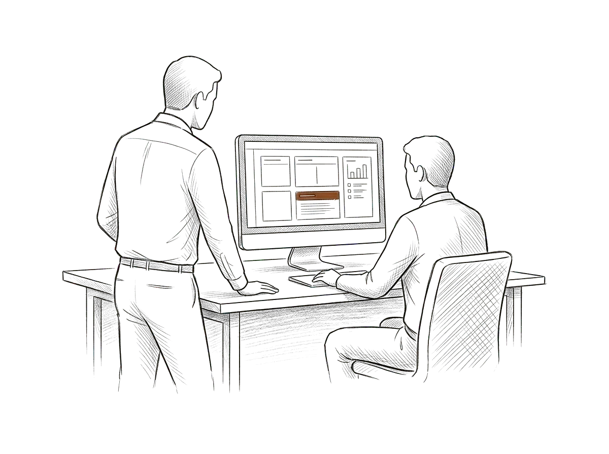 Sketch of a medical-practice team using a shared AI operating environment
