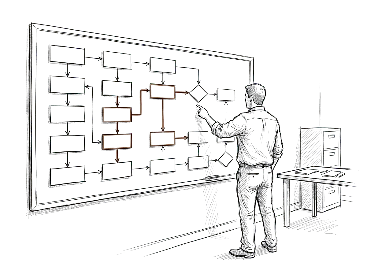 Sketch of someone tracing how a nonprofit's mission and programs connect