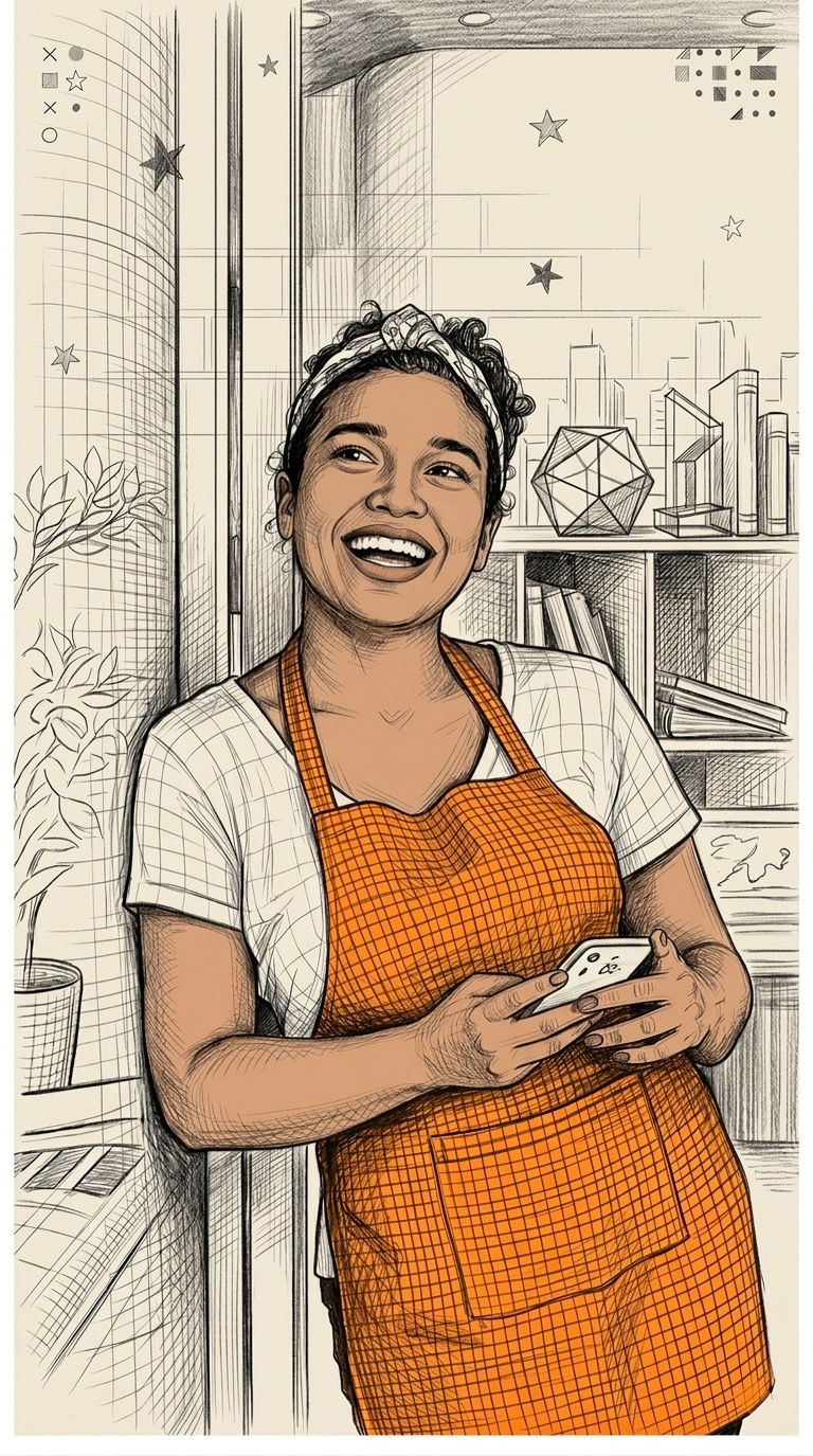 Sketch of a team member with their system running